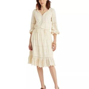 Lauren Ralph Lauren Womens Tailyna Ivory Jersey Eyelet Fit & Flare Dress XL NWOT
